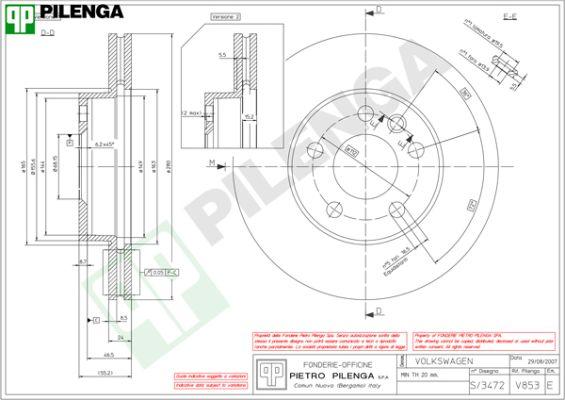 Pilenga V853 - Гальмівний диск autozip.com.ua