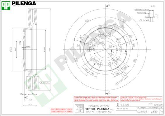 Pilenga V839 - Гальмівний диск autozip.com.ua