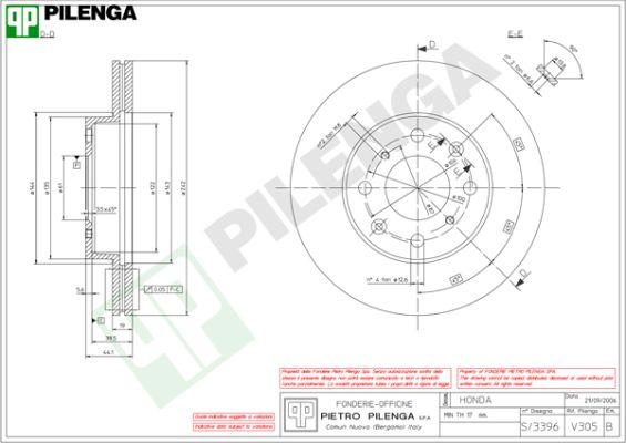 Pilenga V305 - Гальмівний диск autozip.com.ua