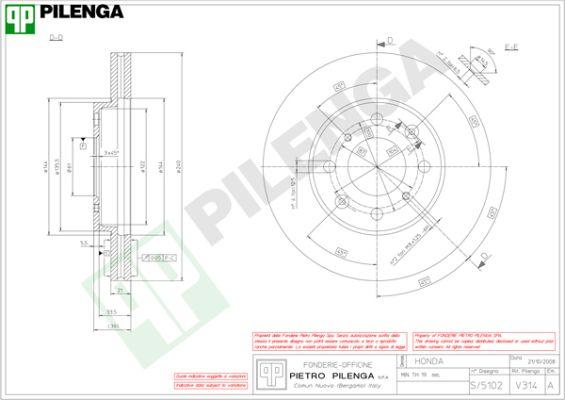 Pilenga V314 - Гальмівний диск autozip.com.ua
