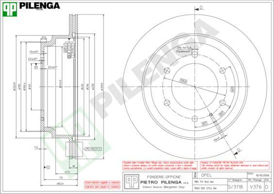 Pilenga V376 - Гальмівний диск autozip.com.ua