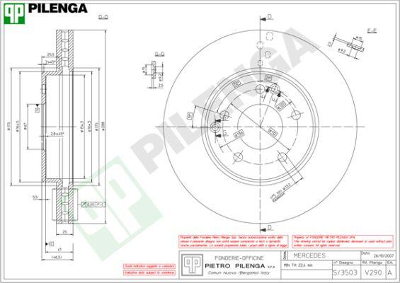 Pilenga V290 - Гальмівний диск autozip.com.ua