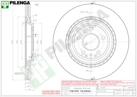 Pilenga V211 - Гальмівний диск autozip.com.ua