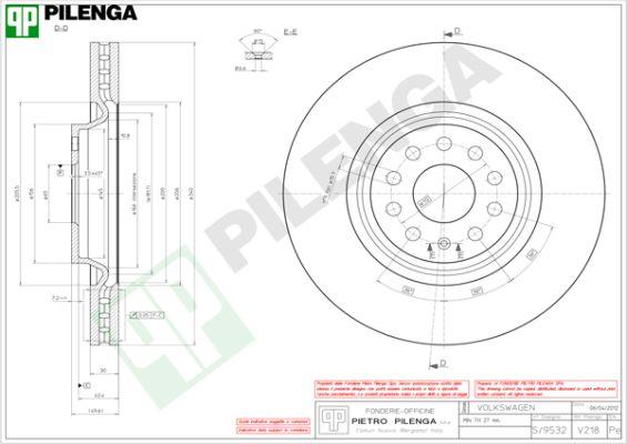 Pilenga V218 - Гальмівний диск autozip.com.ua