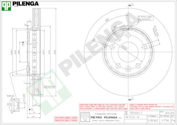 Pilenga V796 - Гальмівний диск autozip.com.ua
