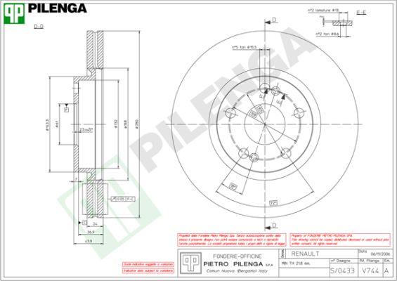 Pilenga V744 - Гальмівний диск autozip.com.ua