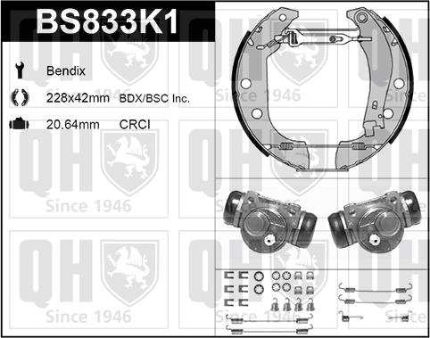 Quinton Hazell BS833K1 - Комплект гальм, барабанний механізм autozip.com.ua