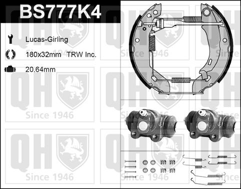 Quinton Hazell BS777K4 - Комплект гальм, барабанний механізм autozip.com.ua