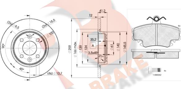 R Brake 3R09934707 - Комплект гальм, дисковий гальмівний механізм autozip.com.ua