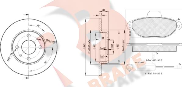 R Brake 3R09533465 - Комплект гальм, дисковий гальмівний механізм autozip.com.ua