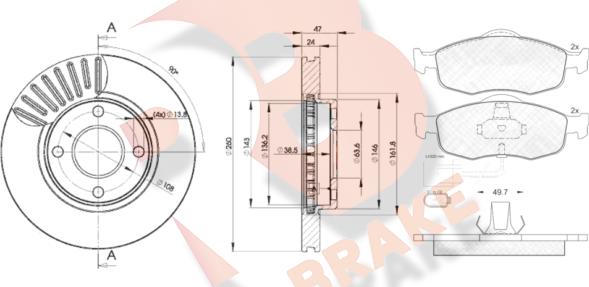 R Brake 3R09176784 - Комплект гальм, дисковий гальмівний механізм autozip.com.ua