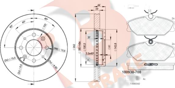 R Brake 3R09302232 - Комплект гальм, дисковий гальмівний механізм autozip.com.ua