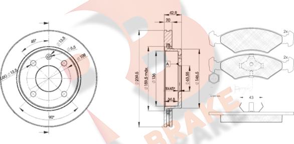 R Brake 3R04101064 - Комплект гальм, дисковий гальмівний механізм autozip.com.ua