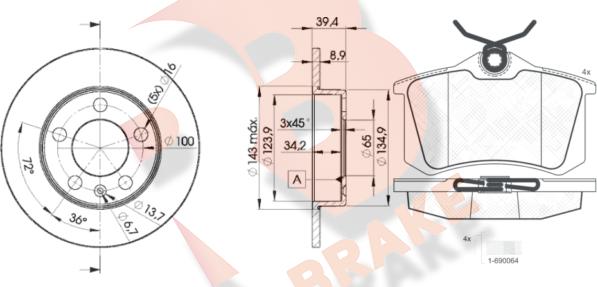 R Brake 3R06975601 - Комплект гальм, дисковий гальмівний механізм autozip.com.ua
