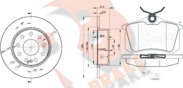 R Brake 3R06975616 - Комплект гальм, дисковий гальмівний механізм autozip.com.ua