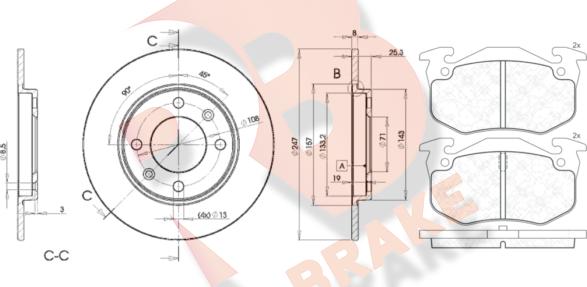 R Brake 3R06494247 - Комплект гальм, дисковий гальмівний механізм autozip.com.ua