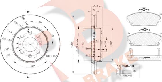 R Brake 3R08600830 - Комплект гальм, дисковий гальмівний механізм autozip.com.ua