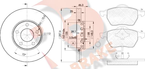 R Brake 3R08084063 - Комплект гальм, дисковий гальмівний механізм autozip.com.ua