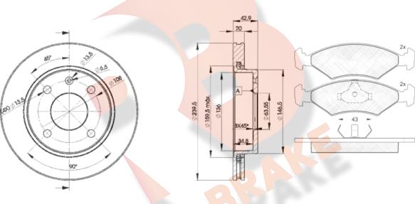 R Brake 3R03291064 - Комплект гальм, дисковий гальмівний механізм autozip.com.ua