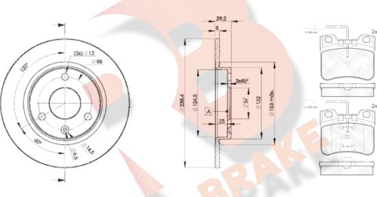 R Brake 3R07887199 - Комплект гальм, дисковий гальмівний механізм autozip.com.ua