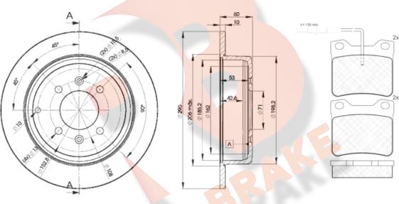 R Brake 3R07874250 - Комплект гальм, дисковий гальмівний механізм autozip.com.ua