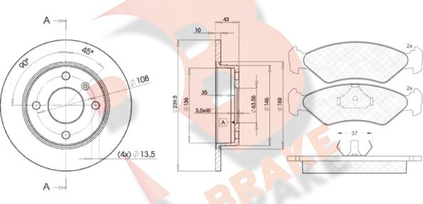 R Brake 3R07761062 - Комплект гальм, дисковий гальмівний механізм autozip.com.ua