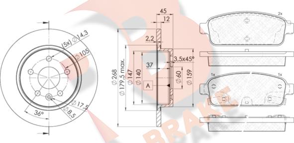 R Brake 3R19431560 - Комплект гальм, дисковий гальмівний механізм autozip.com.ua