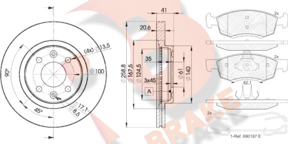 R Brake 3R19243550 - Комплект гальм, дисковий гальмівний механізм autozip.com.ua