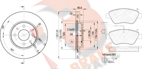 R Brake 3R14441650 - Комплект гальм, дисковий гальмівний механізм autozip.com.ua