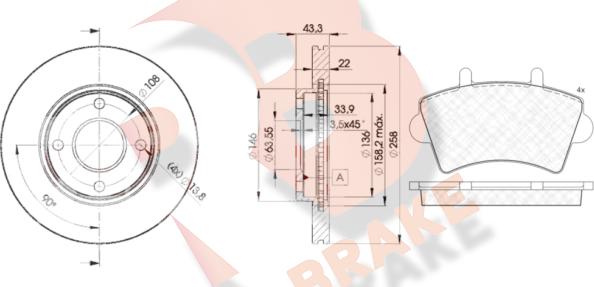 R Brake 3R14425344 - Комплект гальм, дисковий гальмівний механізм autozip.com.ua