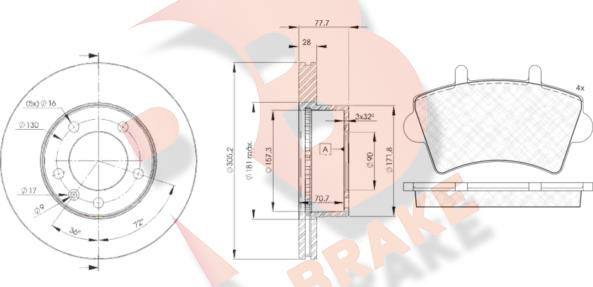 R Brake 3R14426848 - Комплект гальм, дисковий гальмівний механізм autozip.com.ua