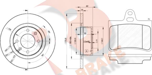 R Brake 3R14074754 - Комплект гальм, дисковий гальмівний механізм autozip.com.ua