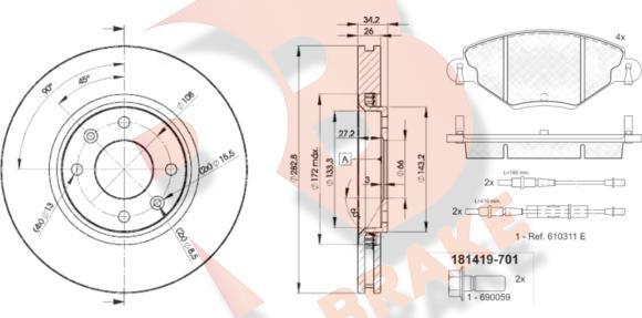 R Brake 3R14194752 - Комплект гальм, дисковий гальмівний механізм autozip.com.ua