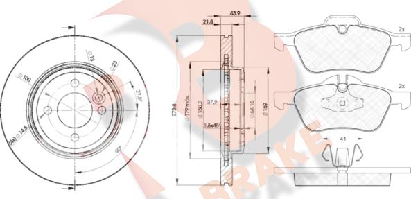 R Brake 3R14342891 - Комплект гальм, дисковий гальмівний механізм autozip.com.ua