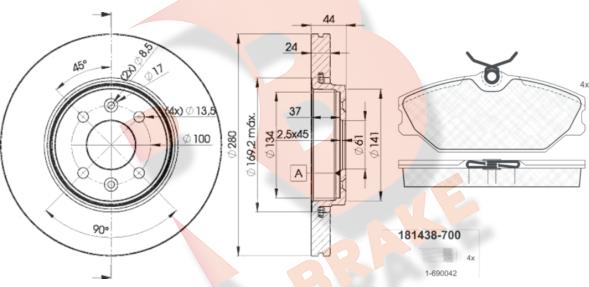 R Brake 3R14387829 - Комплект гальм, дисковий гальмівний механізм autozip.com.ua