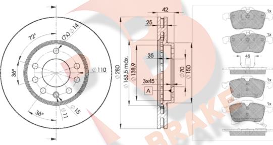 R Brake 3R15929060 - Комплект гальм, дисковий гальмівний механізм autozip.com.ua