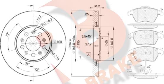 R Brake 3R15675604 - Комплект гальм, дисковий гальмівний механізм autozip.com.ua