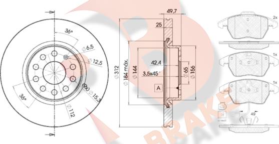 R Brake 3R15675618 - Комплект гальм, дисковий гальмівний механізм autozip.com.ua