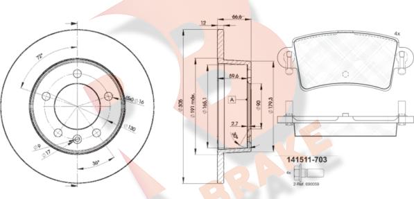 R Brake 3R15111410 - Комплект гальм, дисковий гальмівний механізм autozip.com.ua