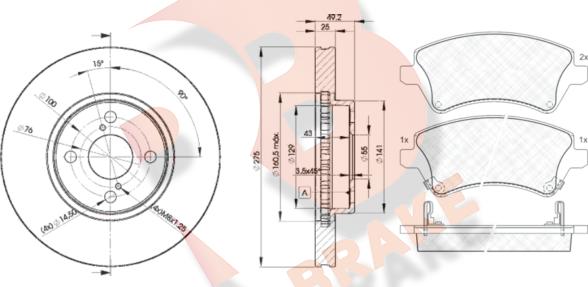 R Brake 3R15132080 - Комплект гальм, дисковий гальмівний механізм autozip.com.ua