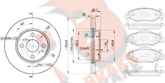 R Brake 3R15872040 - Комплект гальм, дисковий гальмівний механізм autozip.com.ua