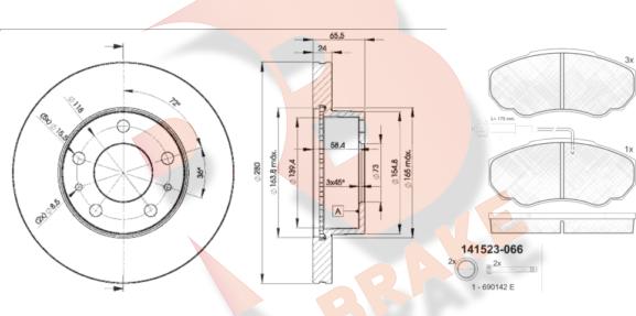 R Brake 3R15234681 - Комплект гальм, дисковий гальмівний механізм autozip.com.ua