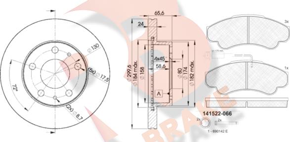 R Brake 3R15224682 - Комплект гальм, дисковий гальмівний механізм autozip.com.ua