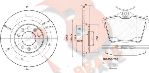 R Brake 3R16584609 - Комплект гальм, дисковий гальмівний механізм autozip.com.ua
