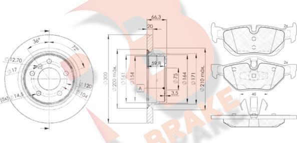 R Brake 3r16633406 - Комплект гальм, дисковий гальмівний механізм autozip.com.ua