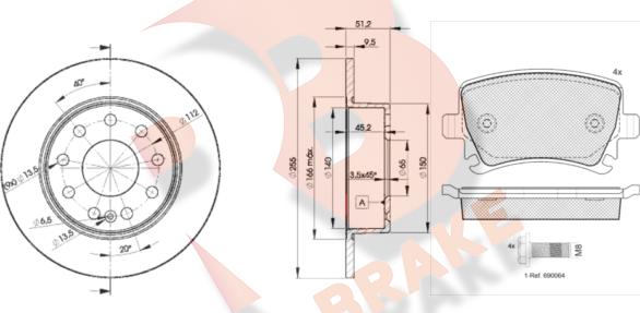 R Brake 3R16005616 - Комплект гальм, дисковий гальмівний механізм autozip.com.ua