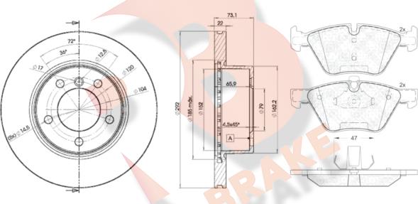 R Brake 3R16836464 - Комплект гальм, дисковий гальмівний механізм autozip.com.ua