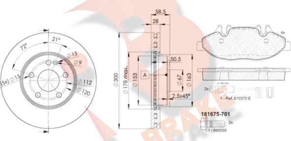 R Brake 3R16750415 - Комплект гальм, дисковий гальмівний механізм autozip.com.ua