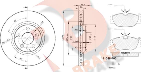 R Brake 3R10464620 - Комплект гальм, дисковий гальмівний механізм autozip.com.ua