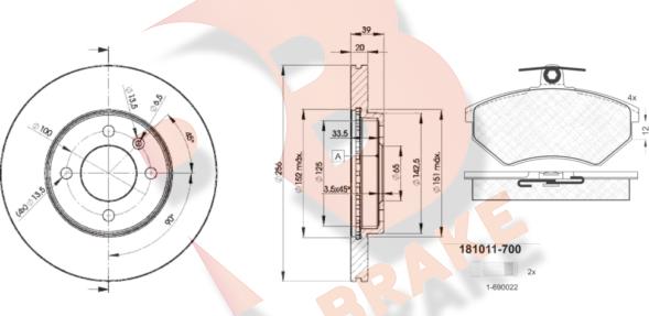 R Brake 3R10113790 - Комплект гальм, дисковий гальмівний механізм autozip.com.ua